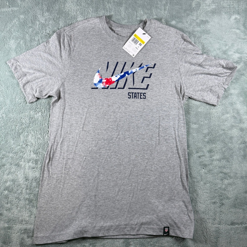 Nike Mens USA Soccer States Graphic T-Shirt Heather Gray Tie Dye Swoosh Small